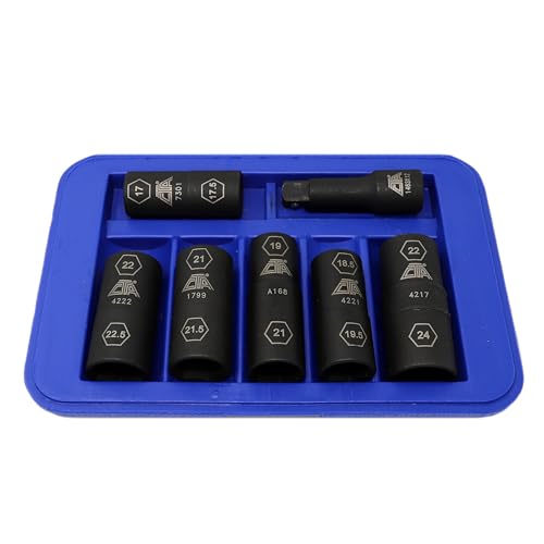 CTA Tools 7307 7 Pc. Flip Socket Set - Removal of Inflated, Warped and Mangled Chrome-Cap Style Lug Nuts - size: 7pc Set-17mmX17.5mm-27mmX27.5mm-1/2" Drive Ext