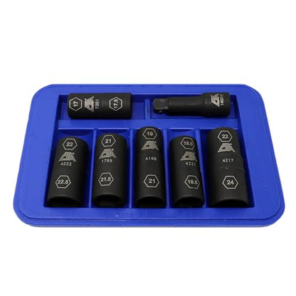CTA Tools 7307 7 Pc. Flip Socket Set - Removal of Inflated, Warped and Mangled Chrome-Cap Style Lug Nuts - size: 7pc Set-17mmX17.5mm-27mmX27.5mm-1/2" Drive Ext