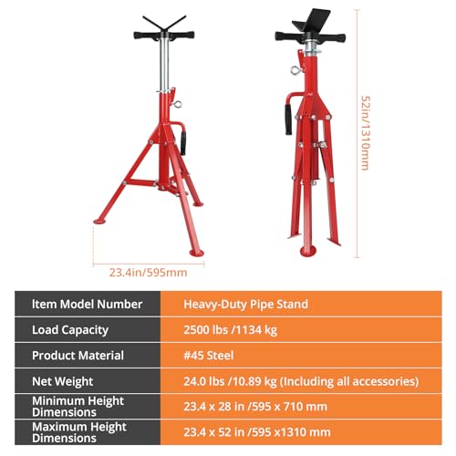 Heavy-Duty Pipe Jack Stands, 2500LB Capacity & 28-52 Inch Adjustable Height, Folding Steel Stand for Welding, Automotive Repair and Industrial Use,Red - size: 2500 lbs