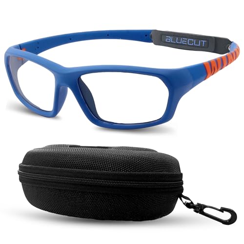 BLUE CUT Sports Protection Goggles, Anti-Fog Lenses Safety Glasses for Basketball, Pickleball and All Outdoor Sports - color: Blue Orange, size: Medium