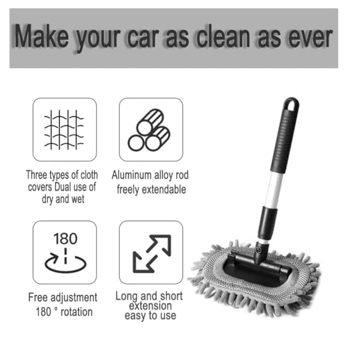 Car Windshield Cleaner Tool, Vehicle Window Cleaner with Extendable Handle & 3 Reusable and Washable Pads, Auto Glass Wash Brush Accessories, Universal for SUV RV Truck (Rectangular) - size: Rectangular