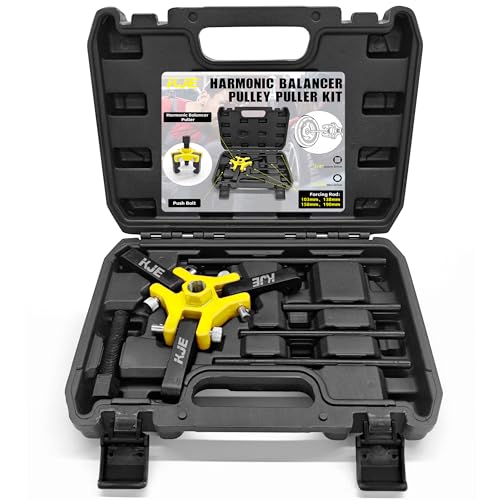 KJE Harmonic Balancer Puller Kit – Adjustable 3-Jaw Puller Set for Removing Harmonic Dampers & Balancers -Includes 3/8” Square Drive Forcing Screw & 4 Rods - size: 1pcs