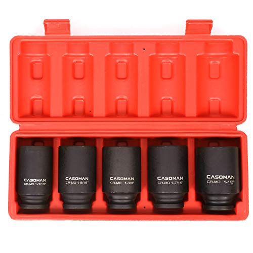 CASOMAN 1/2-Inch Drive Deep Spindle Axle Nut Impact Socket Set, 1/2" Drive Deep Impact Socket Set, Inch, Cr-Mo, 6-Point, 1-3/16-Inch - 1-1/2-Inch, 5 Piece Axle Socket Set - size: 1/2" Dr. 5pcs (1-3/16" - 1-1/2")