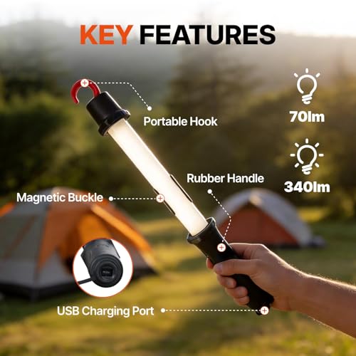 BLACK CANYON Magnetic Work Light/Flashlight Rechargeable, LED Work Light IP54 Waterproof, Mechanic Flashlight with Hook for Garage Repair/Emergency 1 Pack
