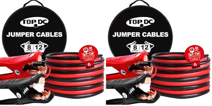 TOPDC 8 Gauge 12 Feet Jumper Cables for Car Battery, Heavy Duty Automotive Booster Cables for Jump Starting Dead or Weak Batteries with Carry Bag,(TD-P0812) (Pack of 2) - size: 8 Gauge, (12FT) (Pack of 2)