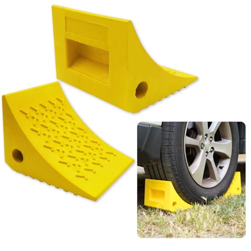 SECURITYMAN Heavy Duty Wheel Chocks (2 Pack) - Durable, Non-Slip, Solid Rubber Wheel Chocks for Boat Trailers, RV, Truck, Camper - Grip on All Surfaces - Trailer Wheel Chocks - Yellow - color: Yellow, size: 2 Pack