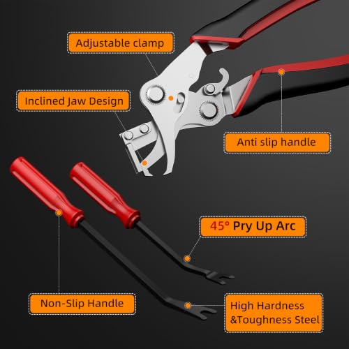 BURMONG Car Clip Pliers, Car Trim Removal Tool with 2Pcs Stainless Steel Fastener Removers, for Automotive Interior, Door Panels, Dashboards, Bumpers & Plastic Rivets