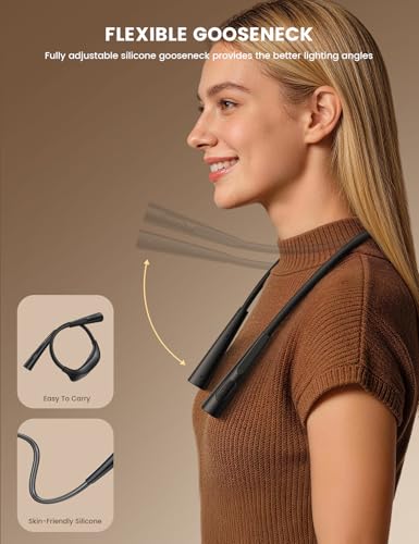 Lamicall 3.4oz Ultra-Light Book Light for Neck - [4-Color & 5-Brightness][Bendable Arms] Neck Light with 70 Hours Runtime, Reading Lights for Books in Bed, Knitting, Repairing, Crafting, Crocheting