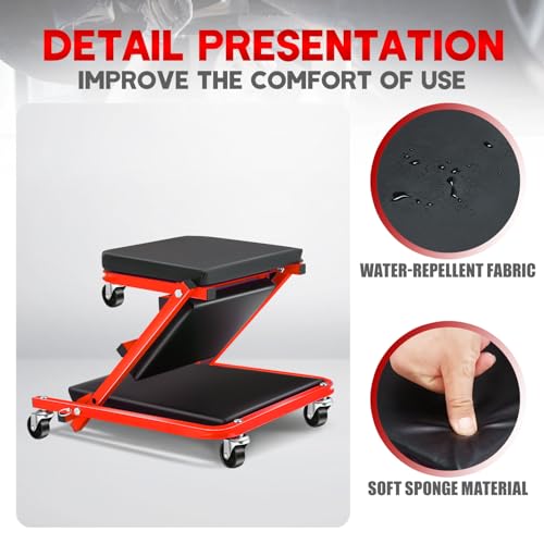 Foldable Z Creeper 2 in 1 Rolling Seat for Garage Shop Auto Repair | 40 inch, 330LBS Capacity, Creeper Seat with Wheels Adjustable Chair, Red - style: 40inch-Red