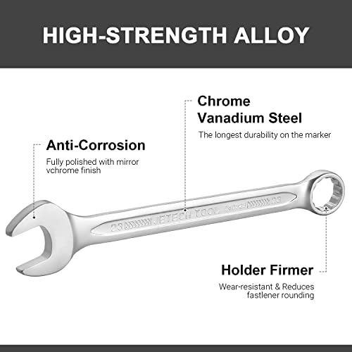 Jetech 23mm Combination Wrench - Industrial Grade, Chrome Vanadium Steel, Sand Blasted Finish, 12-Point Design, 15-Degree Offset, Forged, Heat-Treated, Metric - size: 23mm
