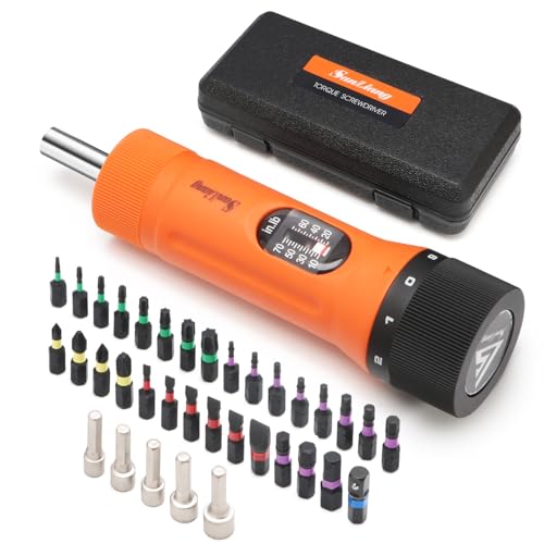 Sanliang 36Pcs Torque Screwdriver Wrench Driver Set 10-70 Inch Pounds lbs with 29 S2 Bits，5 Drive Sockets ，1/4" Socket Adapter for Maintenance,Tools, Bike Repairing and Mounting.