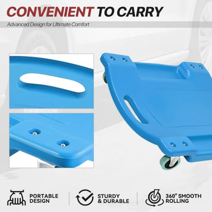Mechanic Creeper 36 Inch, Low Profile Under Car Rolling Creeper with Padded Headrest and Tool Trays, 300 LBS Weight Capacity, Ergonomic Body Design, Blue