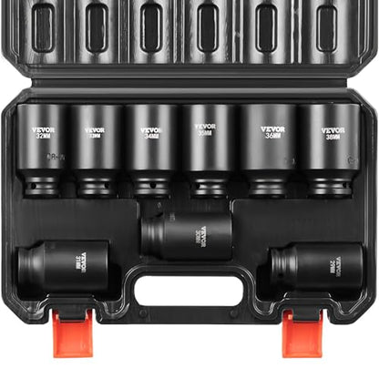 VEVOR 1/2" Drive Impact Socket Set, 9 Piece Deep Socket Set Metric 29-38mm, 6 Point Cr-Mo Spindle Axle Nut Impact Socket Set for Auto Repair,Easy-to- Read Size Markings, Includes Storage Case - style: 1/2" 9PCS CR-MO