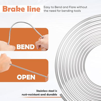 3/16" Complete Brake Line Kit, 25FT Stainless Steel Tubing, Flaring Tool, Bender & Fittings for Use in Hydraulic Brake Systems, Fuel Lines, and Transmission Systems