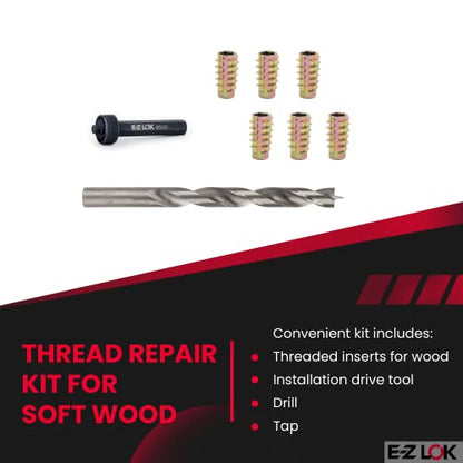 E-Z Hex Thread Repair Kit for Soft Wood Flush Threaded Inserts 5/16-18 x 25mm, Drill, Installation Tool - size: M8-1.25 x 25mm, style: Flush