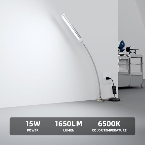 LED Magnetic Work Light, 15W high Brightness,Flexible Gooseneck lamp with Strong Magnetic Base for Lathe Milling Drill Press Industrial 1500lums Lighting 110-230V