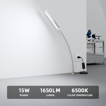 LED Magnetic Work Light, 15W high Brightness,Flexible Gooseneck lamp with Strong Magnetic Base for Lathe Milling Drill Press Industrial 1500lums Lighting 110-230V