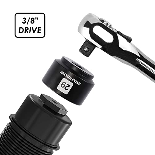 MIXPOWER 7 Pieces 3/8" Drive Low Profile Oil Filter Socket Set, 24mm, 25mm, 27mm, 28mm, 29mm, 32mm, 36mm, Oil Filter Cap Remover and Installer Tool Set - size: 7-Piece