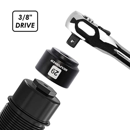 MIXPOWER 7 Pieces 3/8" Drive Low Profile Oil Filter Socket Set, 24mm, 25mm, 27mm, 28mm, 29mm, 32mm, 36mm, Oil Filter Cap Remover and Installer Tool Set - size: 7-Piece