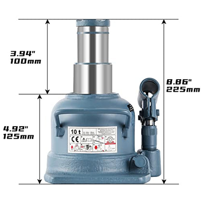 BAOSHISHAN 10 Ton Double Ram Bottle Jack 4.92" to 8.86" Lift Range | Low Profile, Heavy-Duty Hydraulic Lifting, Welded Steel Frame, Built-in Safety Valve, for SUV Truck RV - size: 10 Ton (Low Profile)