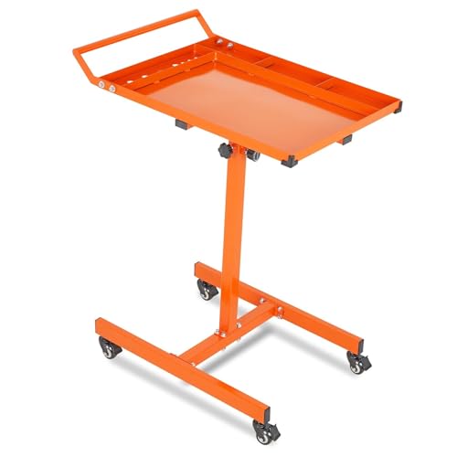 Garvee 35-45 Inch Adjustable Height Worktable, 220 Lbs Capacity Heavy-Duty Work Table with Wheels & Brakes, Mechanics Workbench for Warehouse, Repair Shops, Workshop, Garages and DIY (Orange) - color: Orange