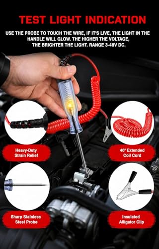 5-Piece Automotive Electrical Disconnect Pliers Set, 60° Angled Tool & Hose Clamp Pliers with 3-48V DC Circuit Test Light for Spark Plug, Ignition Coil, Fuel Line, MAF Sensor - size: 4 Pcs + 1 Test Light