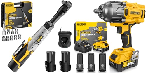 12V Ratchet Wrench + Cordless Brushless Impact Wrench, 1475 ft-lbs (2000N.m)