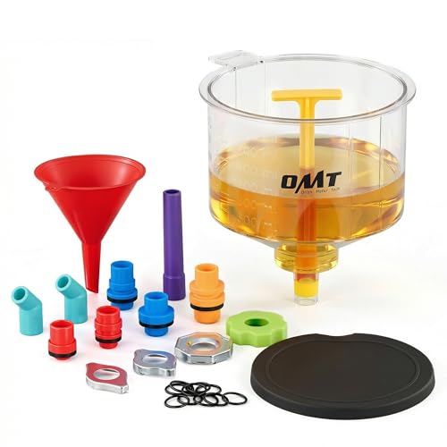 OMT 17 Piece No Spill Coolant Funnel Kit, Leakproof Coolant Bleeder Kit | Radiator Funnel Set for Easy Coolant Refilling with Adapters & Caps, Compatible with GM Ford, Universal Vehicles(No liquid)