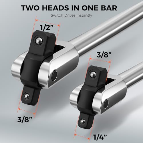 HORUSDY 10-Piece Dual-Drive Breaker Bar Set, Heavy-Duty Torque Kit with 360° Rotatable Head, Premium Cr-V Steel, Spring-loaded Detent Ball, Extension Bars & Socket Adapters, Durable Storage Case - style: 10-Piece Dual-Drive