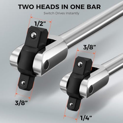 HORUSDY 10-Piece Dual-Drive Breaker Bar Set, Heavy-Duty Torque Kit with 360° Rotatable Head, Premium Cr-V Steel, Spring-loaded Detent Ball, Extension Bars & Socket Adapters, Durable Storage Case - style: 10-Piece Dual-Drive