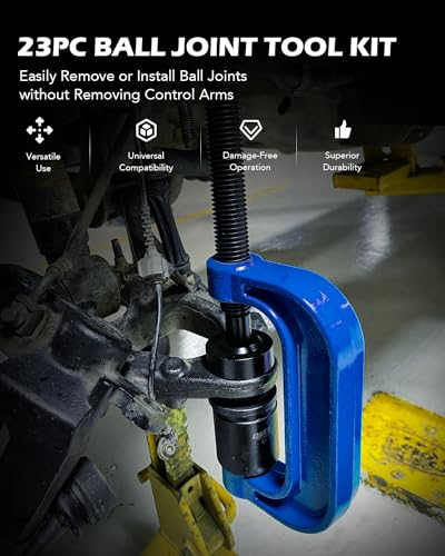 Orion Motor Tech Master Ball Joint Press Kit, 23pc Ball Joint Press & U Joint Removal Kit with Sockets and Universal Adapters, Heavy Duty Ball Joint Tool Set - color: Blue C-Frame with Blue Case