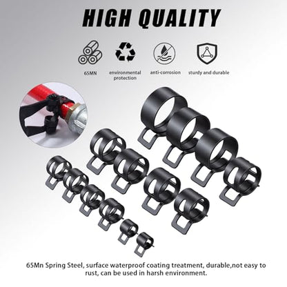 90Pcs 7-18mm Spring Hose Clamps Kit, Black Small spring Clamp, Constant Tension Steel Clamps for Automotive Fuel Lines, Silicone Vacuum Hoses, Low-Pressure Air Clips - size: 90 pcs