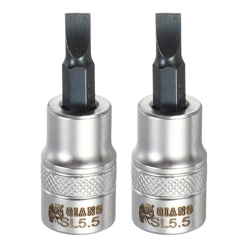 HARFINGTON 2Pcs Slotted Bit Socket 3/8" Drive SL5.5 S2 Steel Flat Head Screwdriver Drill Bits CR-V Steel Socket Adapter for Home Auto Axle Hex Nuts Bolts Repair - size: 3/8" Drive SL5.5