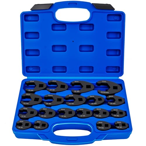 SIXIWANZI 19 Piece Metric Crowfoot Wrench Set, Crowfoot Flare Nut Wrenches 8-32 mm, 3/8" & 1/2" Drive Crows Foot Wrenches Set