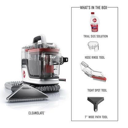 Hoover CleanSlate Plus Portable Carpet + Upholstery Spot Cleaner Machine | Powerful Suction with Versatile Tools, Pet Stain Remover, Car and Auto Detailer, Pair with Hoover Carpet Cleaner Solution - style: CleanSlate Plus