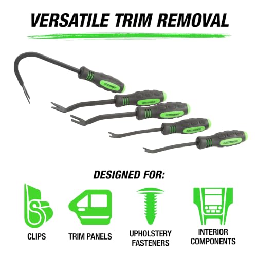 OEMTOOLS 6 Piece Car Trim Removal Tool Kit for Upholstery and Clip Removal | Rubberized Comfort-Grip, Designed to Reduce Damage, For Interior and Exterior Trim, Removes Manual Window Crank Handles - style: 6-Pc Trim and Upholstery Removal Kit