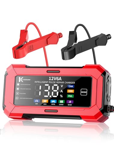 Car Battery Charger and Automatic Trickle Charger, Battery Maintainer with Intelligent Pulse Repair, Digital Display, Trickle Charger for Car Battery 12V 6A for AGM, LiFePO4, Motorcycle Batteries
