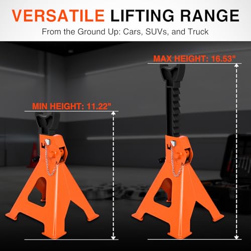 Nilight 3 Ton Jack Stands, Double Locking Heavy Duty Steel 6,600 lbs Capacity, Adjustable 11.22"-16.53" Height for SUV Sedan Pickup Light Truck, 2 Pack - size: 3T