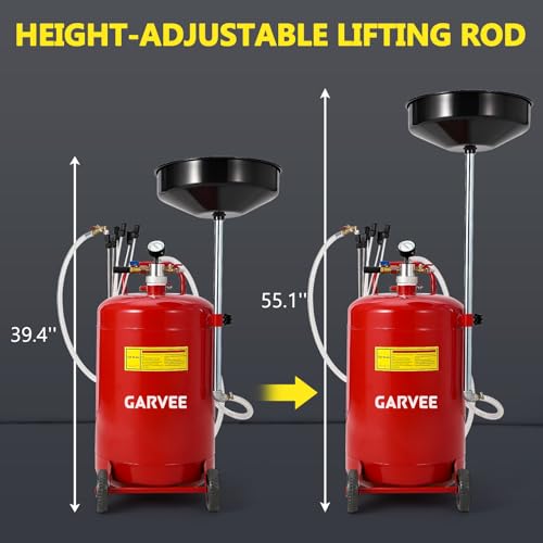 Garvee 20 Gallon Waste Oil Drain Tank, Portable Oil Drain Container, Air Operated Drainer, Fluid Fuel Transfer Drainage, Adjustable Funnel Height with Wheel &15'' Premium Bowl and a Toolbox - size: 20 Gallon - L Size