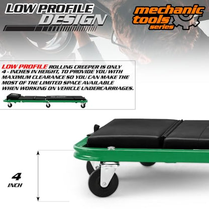 M-AUTO Heavy-Duty Convertible Mechanic Creeper, 48" Padded Adjustable Headrest Roller Garage Chair with 7 Swivel Casters for Washing, Detailing, Maintenance, Green - color: Green, size: 48"