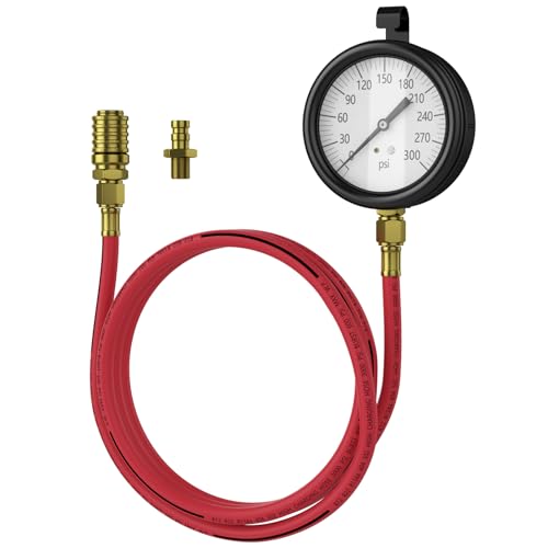 Moker TU-32-20 Compuchek Fuel Pressure Test Gauge, 0-300 PSI, Fits Cummins & Other Diesel Engines with Compuchek Ports, 6-Foot Hose for Road Testing