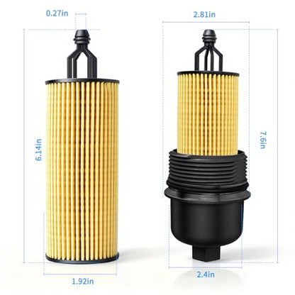 Plastic Engine Oil Filter Housing Cap with Oil Filter Assembly | Compatible With 2011-2016 Chrysler, Dodge Charger Challenger, Jeep Grand Cherokee,Ram ProMaster 3.6L V6 | OE 68191350AA