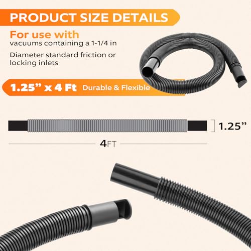 9196300 Flexible Hose for Shop-Vac 1.25 Inch Diameter x 4 Ft Length | Durable Vinyl Hoses Compatible with Craftsman Wet/Dry Shop Vacuums & Dust Collector Systems Attachments