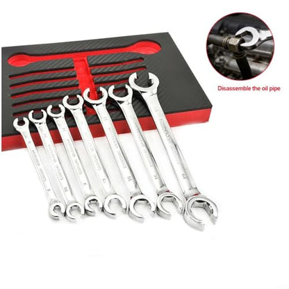 7PCS 6-21mm Double-End Metric Flare Nut Wrench Set in Chrome Vanadium Steel, for Automotive Fuel Brake Air Conditioning and Plumbing Jobs