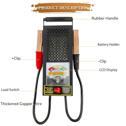 Battery Load Tester, Car Battery Tester and Voltage Tester, Automotive Battery Load Checker 12V 100A / 6V 50A