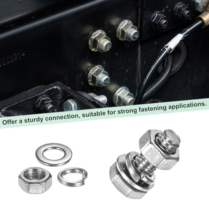 M METERXITY 4-Pack Hex Head Screw Bolt with Nuts Flat & Lock Washers M6x16mm Stainless Steel Bolts and Nuts Kit Fully Threaded Metric Bolt Assortment for Equipment/Machinery - size: M6 x 16mm