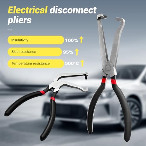 Electrical Disconnect Pliers, Electrical Connector Pliers for Cars(1*Straight&1 * 60°Bend), Fuel Line Tools with Anti-Slip Grip, Fuel Line Disconnect Tool Set for Air Flow Sensors Fuel Injectors
