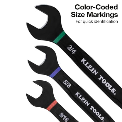 KLEIN TOOLS 69508 SAE Ratcheting Combination Wrench Set, 8-Piece, Slide-Lock 90-Tooth Ratchet, I-Beam Handle, Color-Coded Size Markings, Roll Pouch Storage - size: Slide Lock, SAE