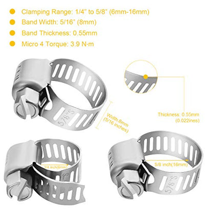 WINL Stainless Steel Hose Clamps 1/2'' - 24PK Size 4 Worm Gear Drive Hose Clamps Small Clamping Range 1/4 Inch to 5/8 Inch (6mm-16mm) for Automotive Fuel Line,1/4 Inch,1/2 Inch - size: Micro#4 (1/4" ~ 5/8")