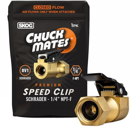 Chuck Mates Premium 1/4" NPT Quick-Connect Tire Chuck, Closed-Flow (1 Pack) | Skip the Teflon tape with SimpleSeal hose connection - size: 1 Pack NPT Closed-Type
